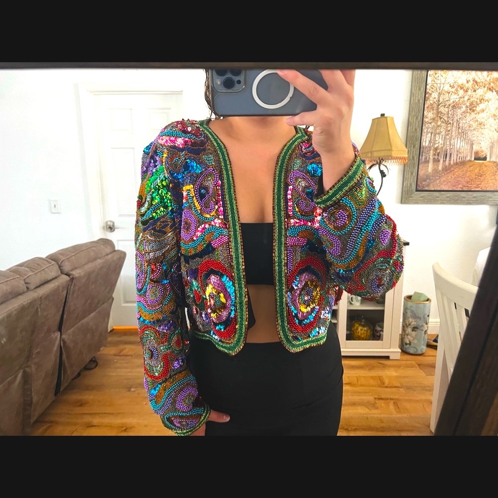 Diane Frez Multi-Color Multi-Beaded Multi-Textured Sequined Evening Jacket